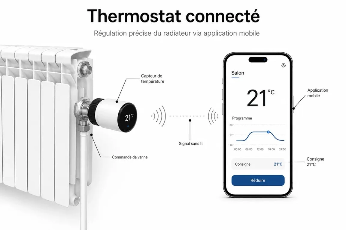 Fonctionnement d'un thermostat connecté sur radiateur pour une meilleure régulation thermique