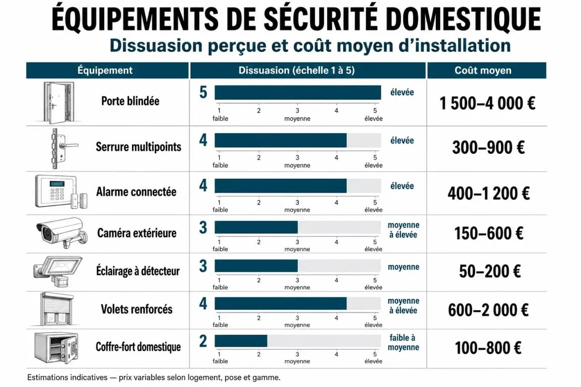 Infographie sur les équipements de dissuasion contre le cambriolage et leur efficacité