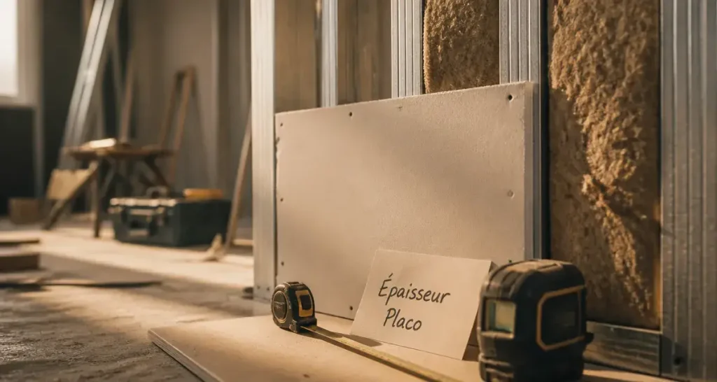 epaisseur isolation placo : doublage placo avec isolant visible en chantier