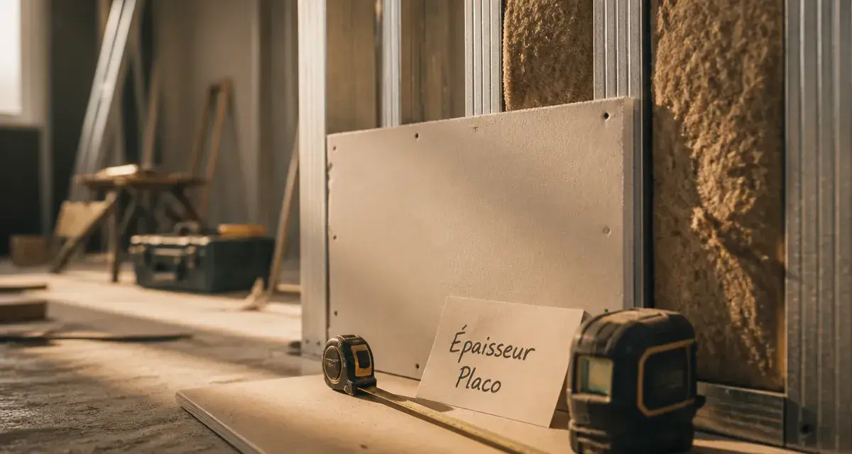 epaisseur isolation placo : doublage placo avec isolant visible en chantier