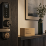 Meilleure serrure connectée : serrure rétrofit sur porte en bois