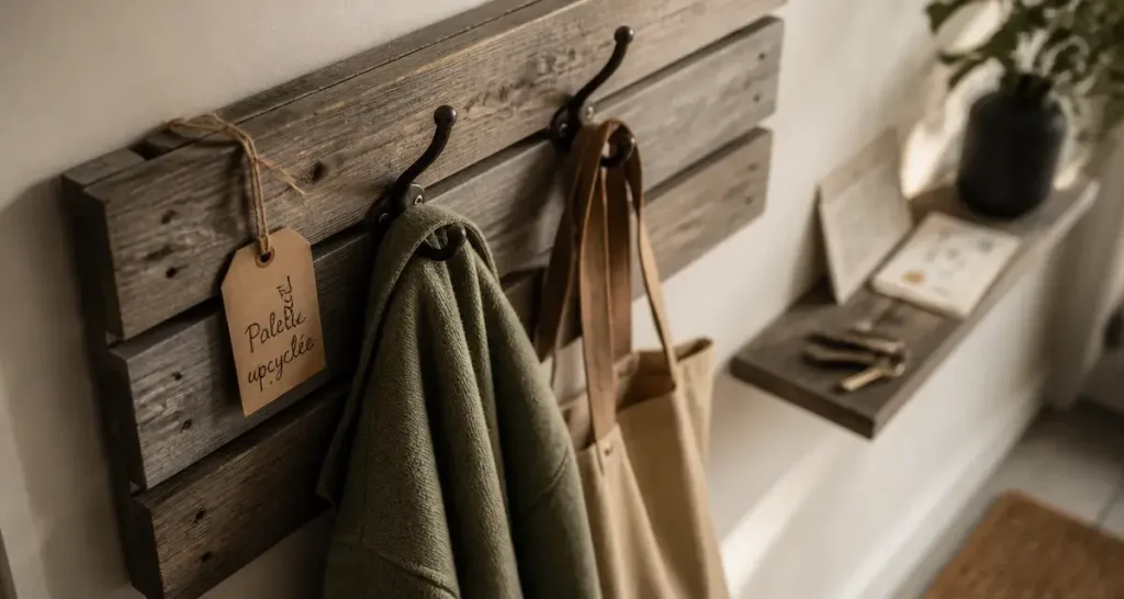 Porte manteau palettes en palettes recyclées, entrée décorée