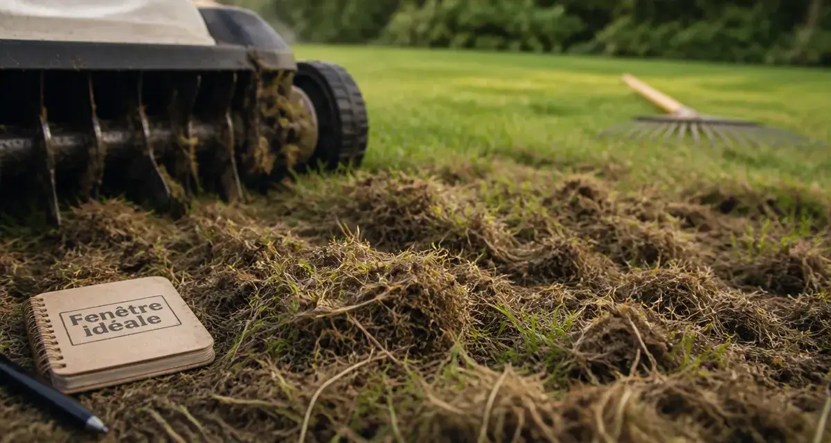 Quand scarifier pelouse : feutrage arraché après scarification