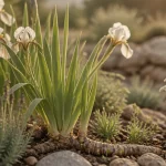 Que mettre au pied des iris : lavande et achillée sans paillis, rhizomes visibles