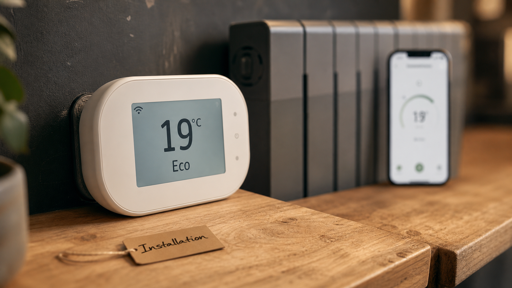 Thermostat chauffage électrique affichant 19°C Eco