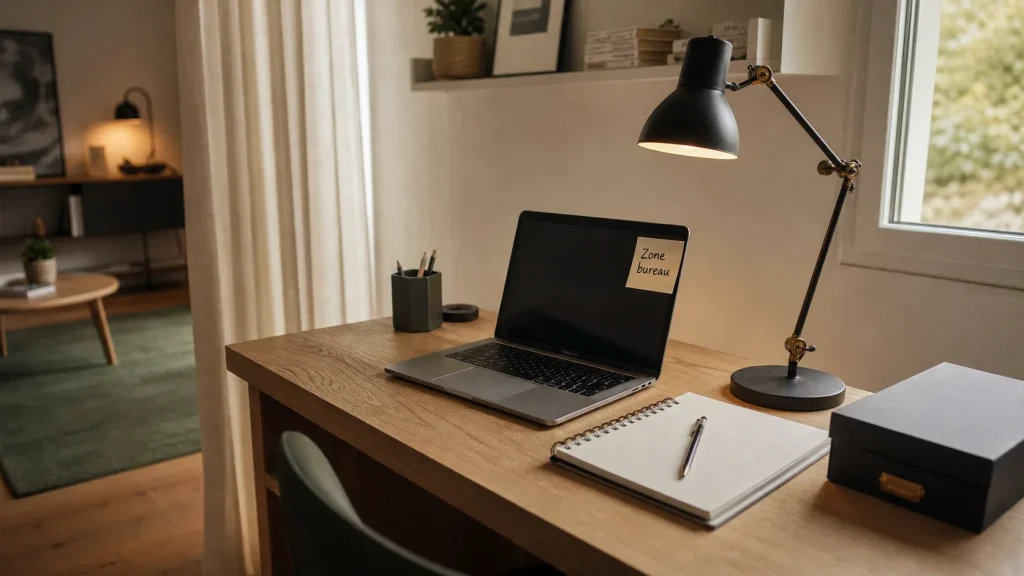 Aménager un bureau dans un petit espace : bureau 120 cm et rangements verticaux près d’une fenêtre