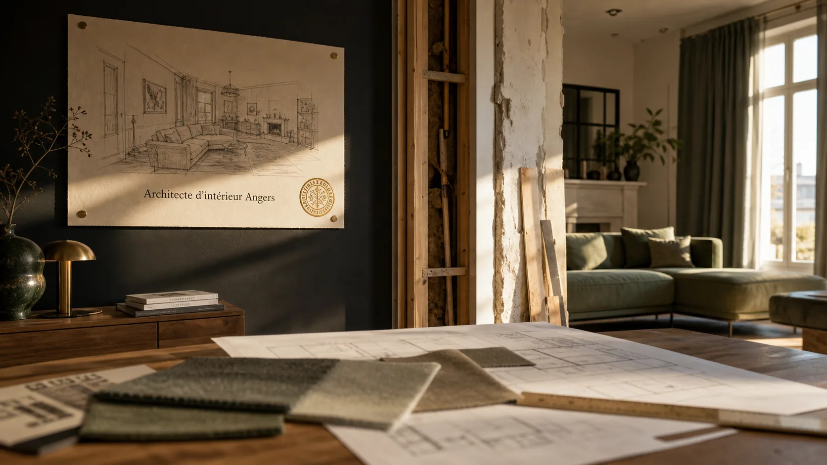 Architecte d’intérieur Angers pour rénovation et aménagement intérieur, salon en travaux