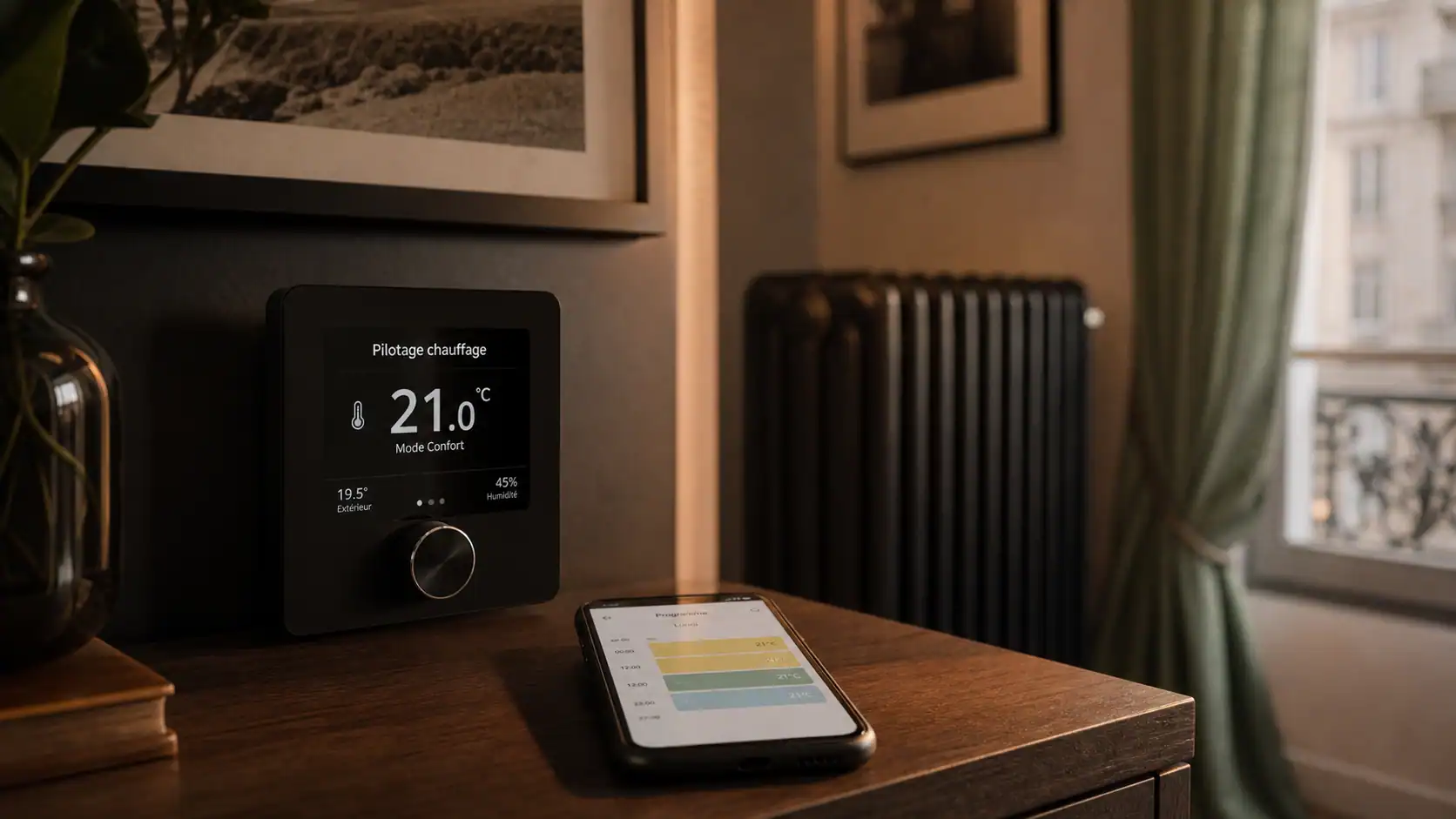 Avis thermostat connecté : thermostat mural noir pour économies chauffage