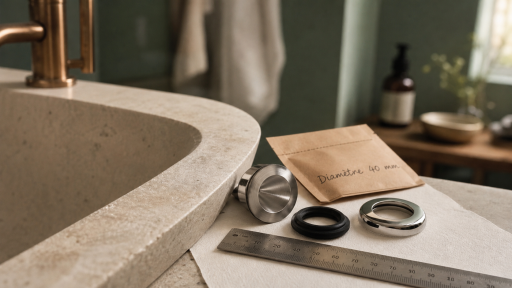 Bouchon lavabo 40 mm démonté, diamètre et joint visibles pour éviter les fuites