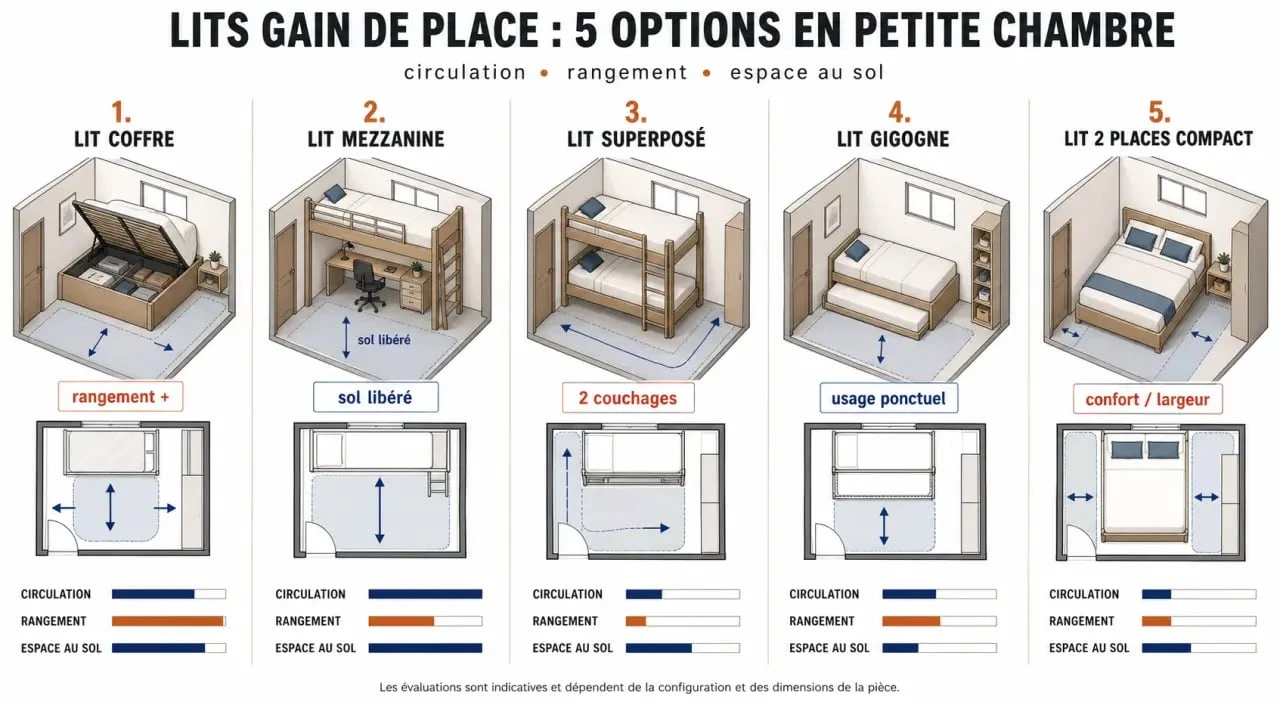 Lit pour petit chambre : comparatif visuel des solutions gain de place