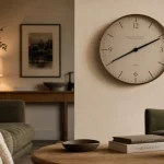 Horloges design métal noir satiné, grand diamètre silencieux en salon