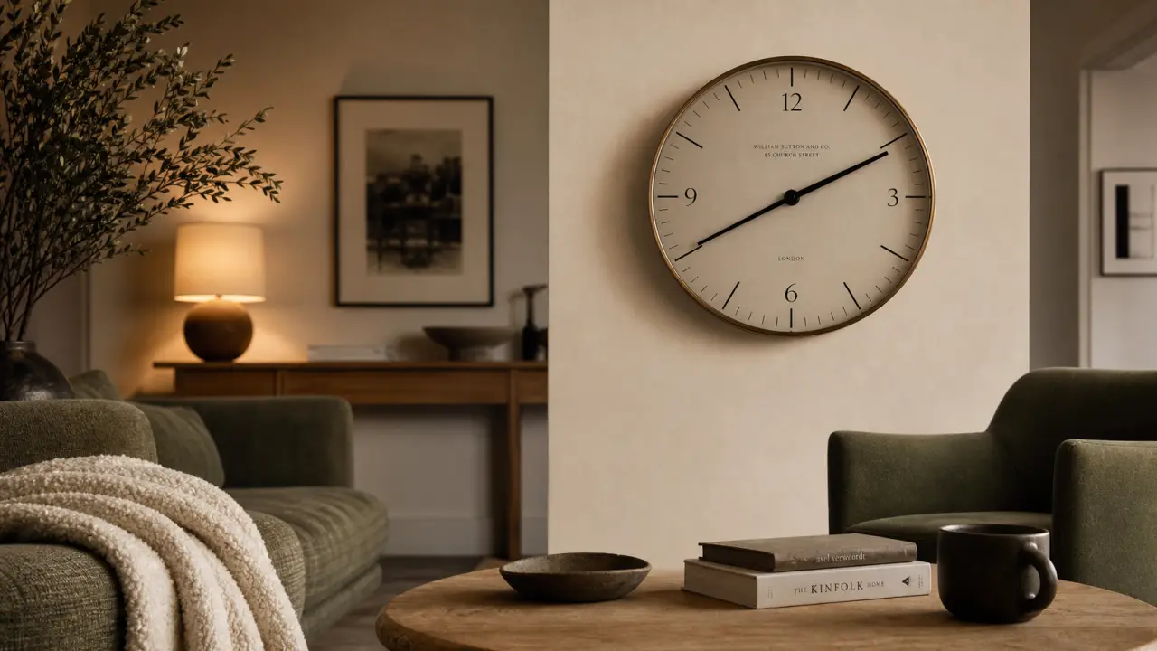 Horloges design métal noir satiné, grand diamètre silencieux en salon