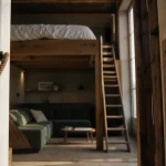 Mezzanine pour studio : lit mezzanine bois avec garde-corps sécurisé