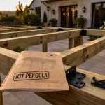 Pergola bois en kit en montage : poteaux et pannes prédécoupés