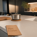 Plan de travail en corian, évier intégré sans joint, entretien facile