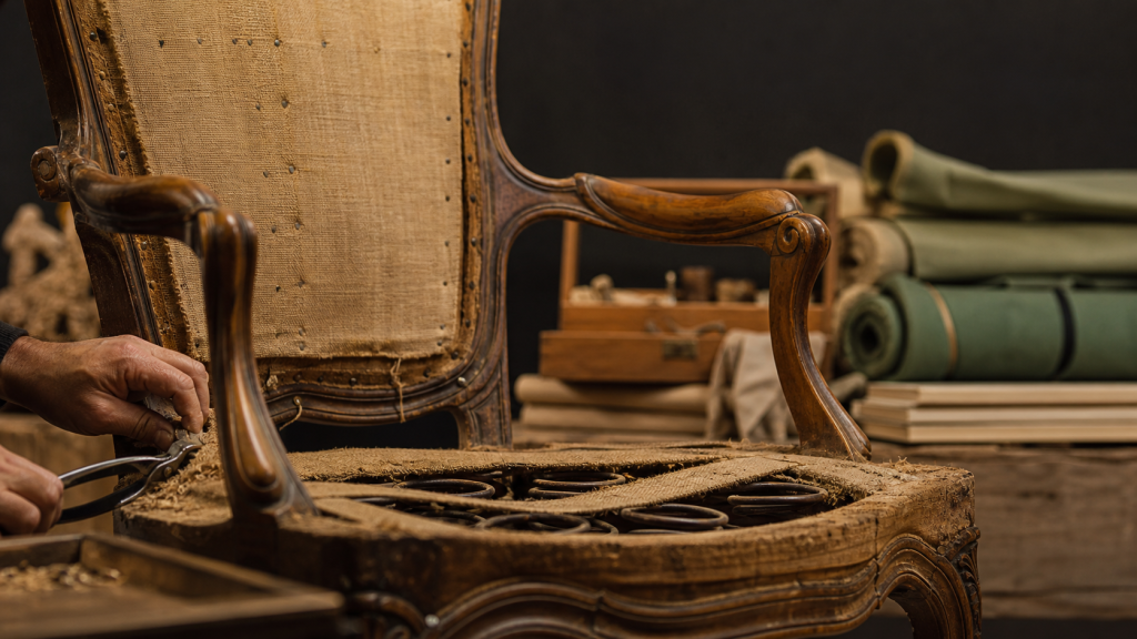 Rénovation fauteuil voltaire : tapissier restaure l’assise