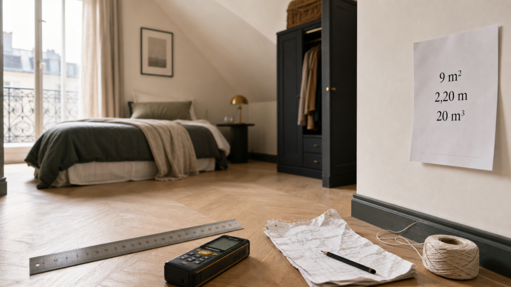 Taille minimum d une chambre : 9 m², 2,20 m, 20 m³
