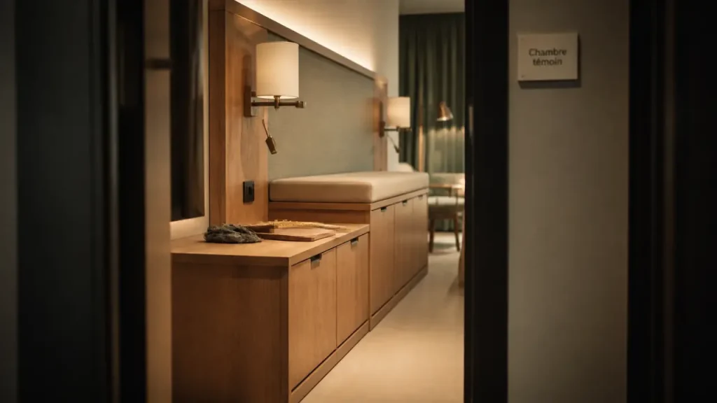 Agencement hotel : chambre d’hôtel sur mesure, tête de lit et rangements