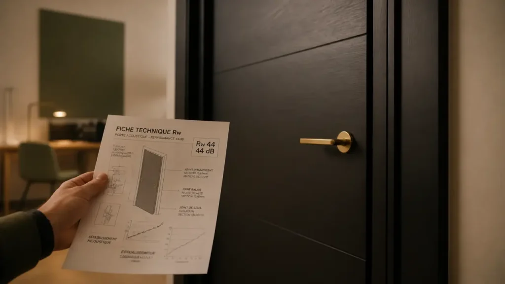 Comment choisir une porte acoustique : Rw, joints et seuil automatique, photo d’une porte insonorisante
