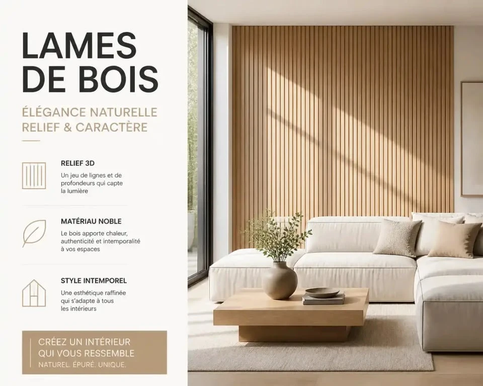 Habillage mur interieur moderne dans un salon contemporain avec mur d’accent en bois et relief 3D