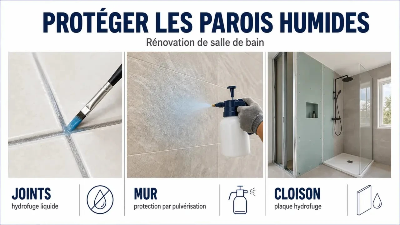 Hydrofuge salle de bain : différence entre hydrofuge liquide et plaque hydrofuge dans une pièce humide