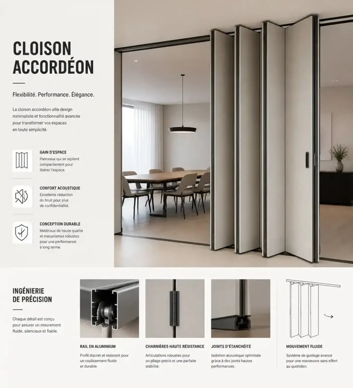 Cloison amovible accordéon installée dans un intérieur moderne