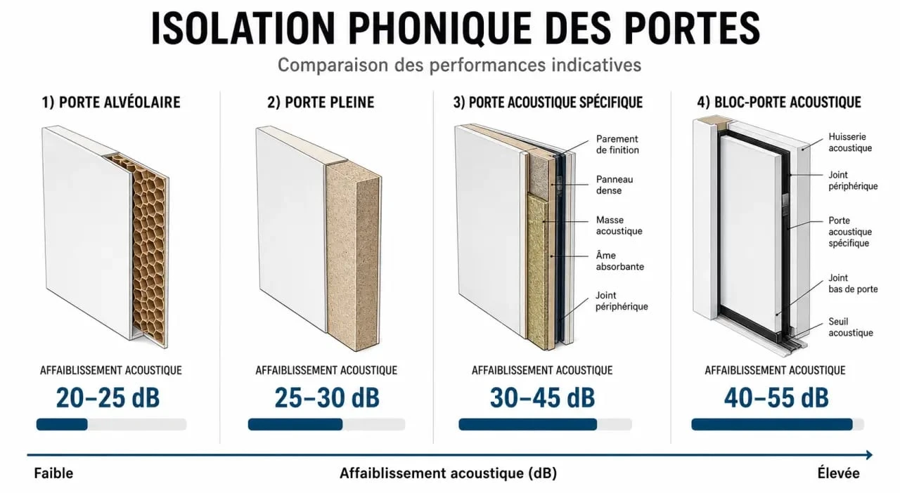 Comment choisir une porte acoustique : comparaison des types de portes et de leurs niveaux d’isolation