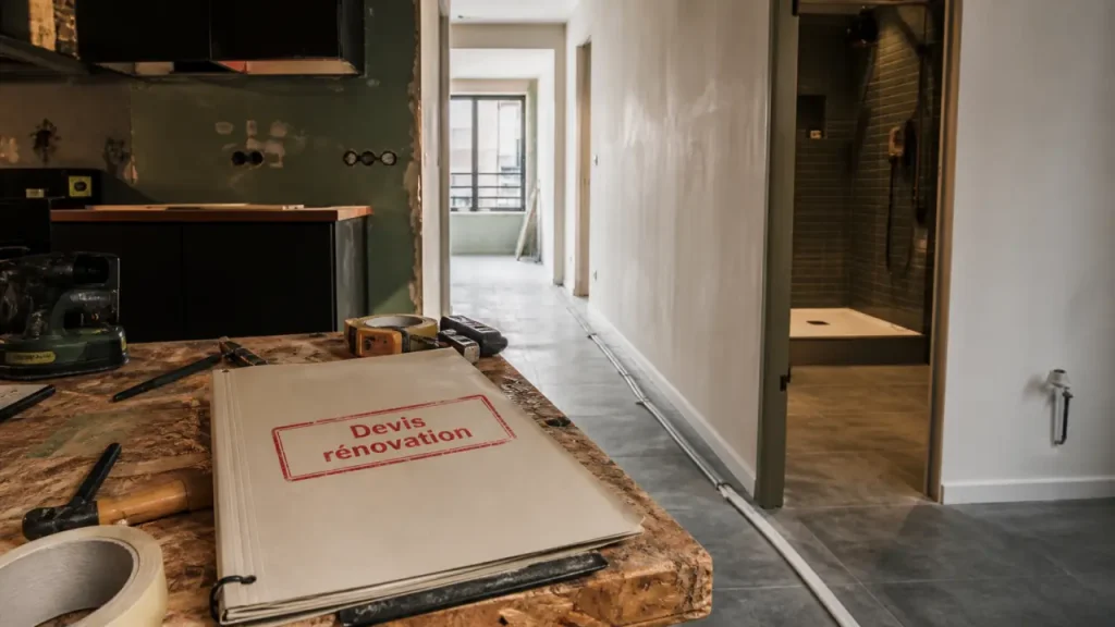Rénovation intérieure Bry-sur-Marne : cuisine en chantier, câbles électriques gainés
