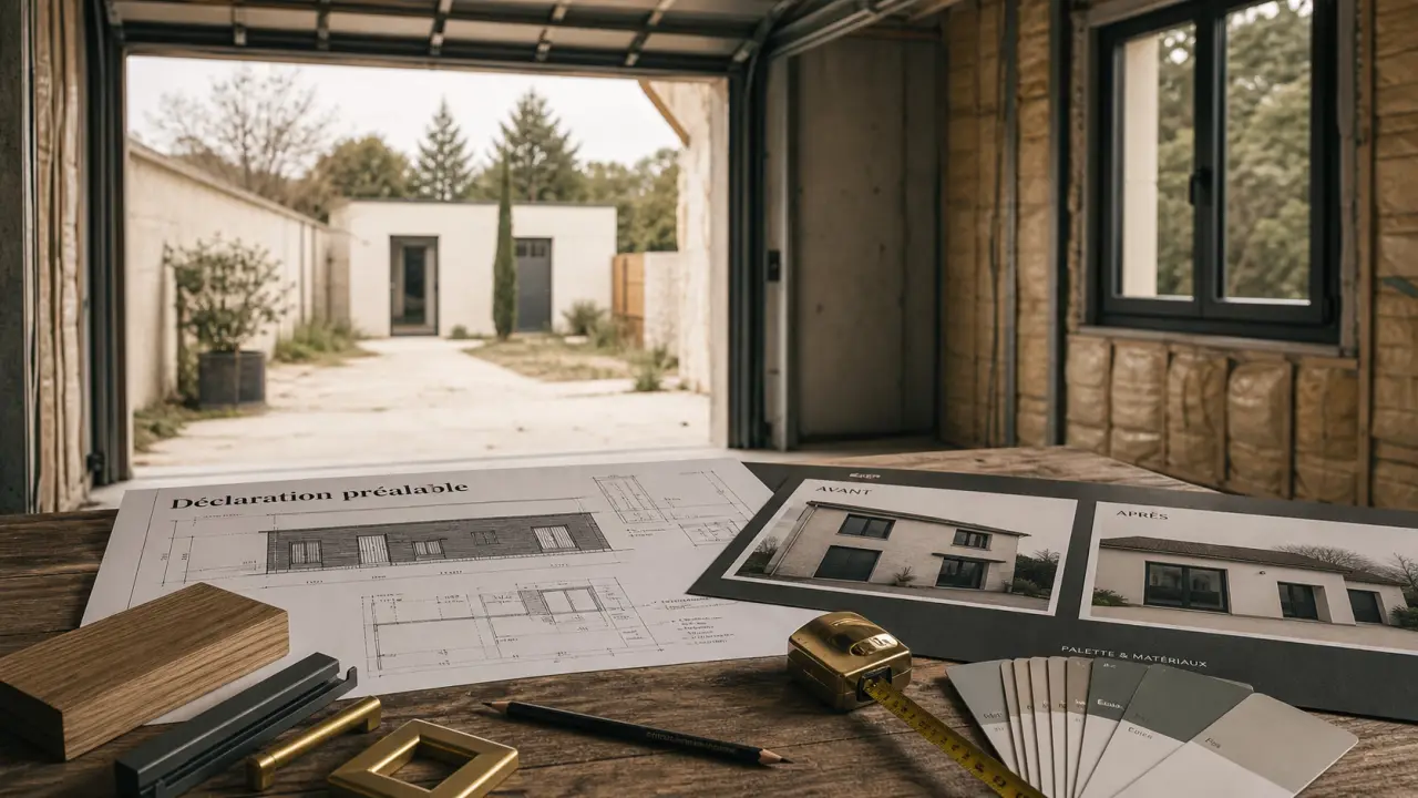 Transformer un garage en habitation : plans déclaration préalable PLU et stationnement à vérifier