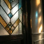 Vitrail art deco : lignes et verres texturés en plombs noirs