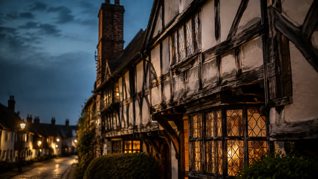 Architecture style tudor : façade à colombage historique et Tudor Revival