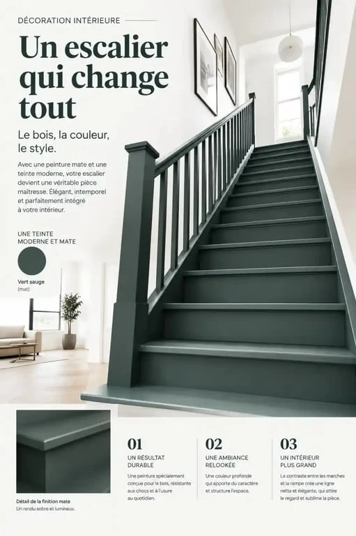 Résultat final après avoir peint un escalier en bois