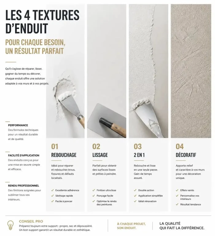 Différents types de finitions d'enduit pour mur intérieur