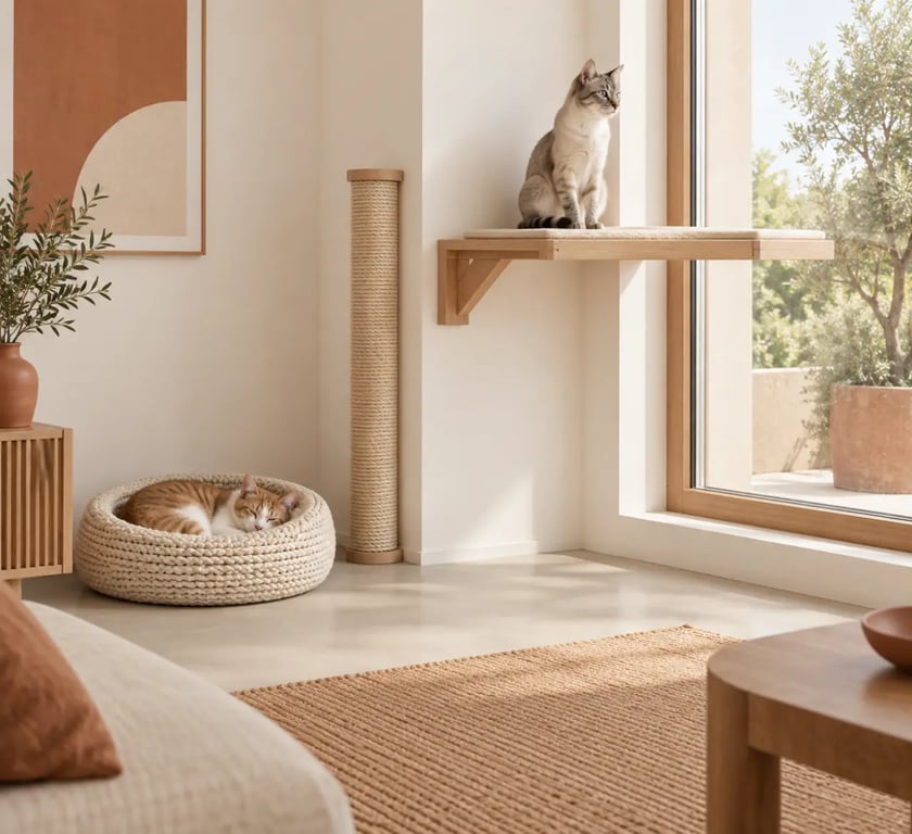 Aménager un coin repos pour chat avec couchage au sol, hauteur et issue dégagée