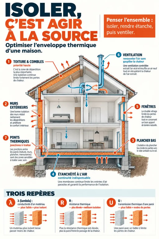 Infographie sur l’optimisation de l’isolation thermique pour une maison plus écologique