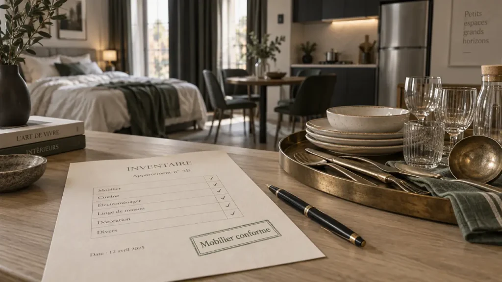 Liste mobilier location meublée : inventaire équipements obligatoires à vérifier