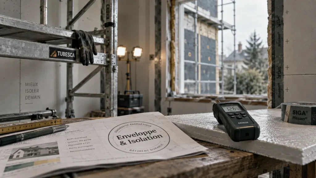 Rénovation énergétique maison : diagnostic enveloppe et isolation sur chantier