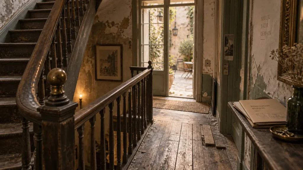 Rénovation maison de ville : escalier bois et lumière