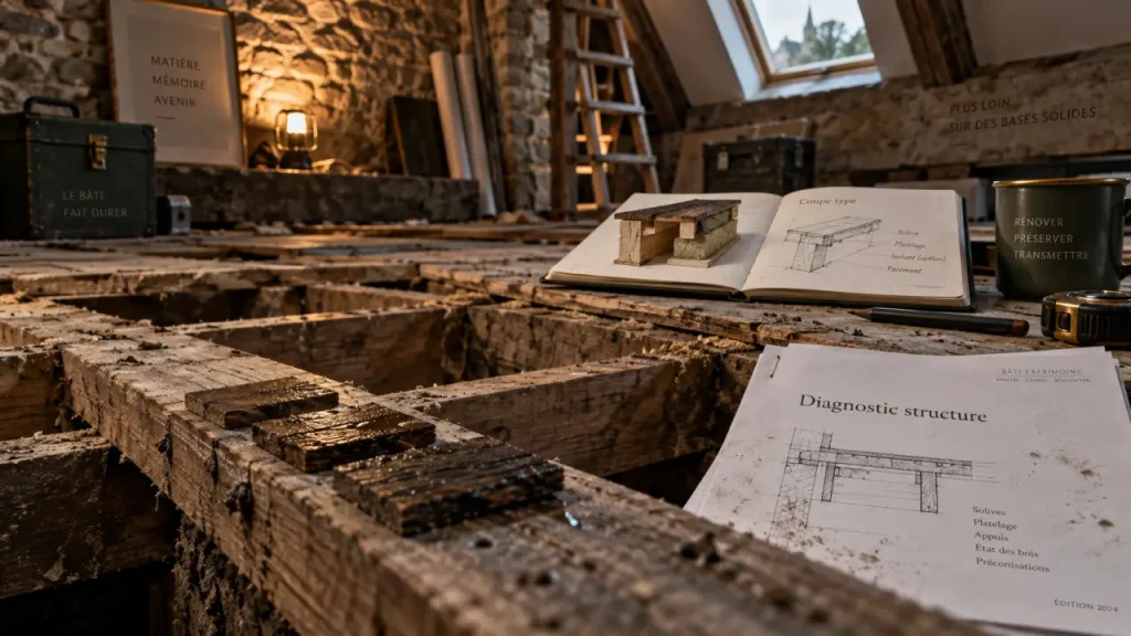 Rénovation plancher maison ancienne : chape lourde pouvant surcharger les murs