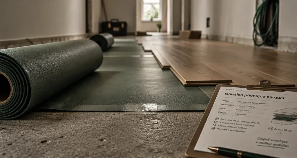 Isolation phonique pour parquet : sous-couche anti-bruit sous parquet flottant