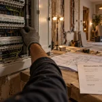 Prix rénovation électrique appartement 70 m2 : électricien ouvre un tableau électrique en rénovation