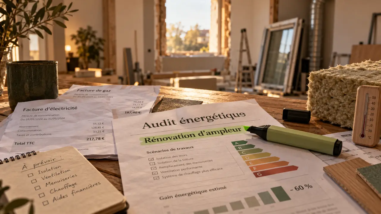 Rénovation énergétique d'ampleur : dossier d’audit, isolant et ventilation en chantier